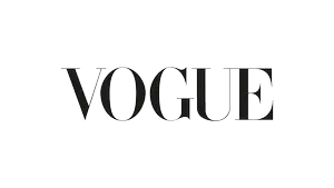 Vogue magazine cover with large black text on a white background.